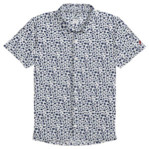 short sleeve performance button down shirt with Lion Shrine, Athletic Logo, and S pattern